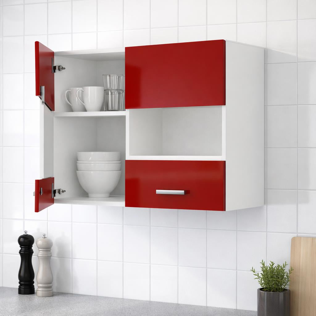 Meuble de cuisine haut rouge mat avec portes en verre 80 x 31 x 55 cm