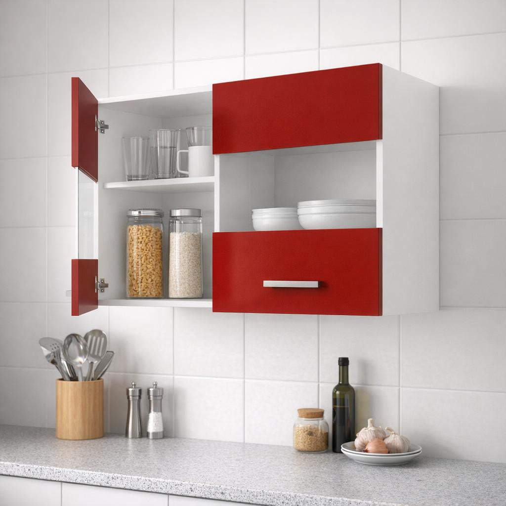 Meuble de cuisine haut rouge mat avec portes en verre 80 x 31 x 55 cm