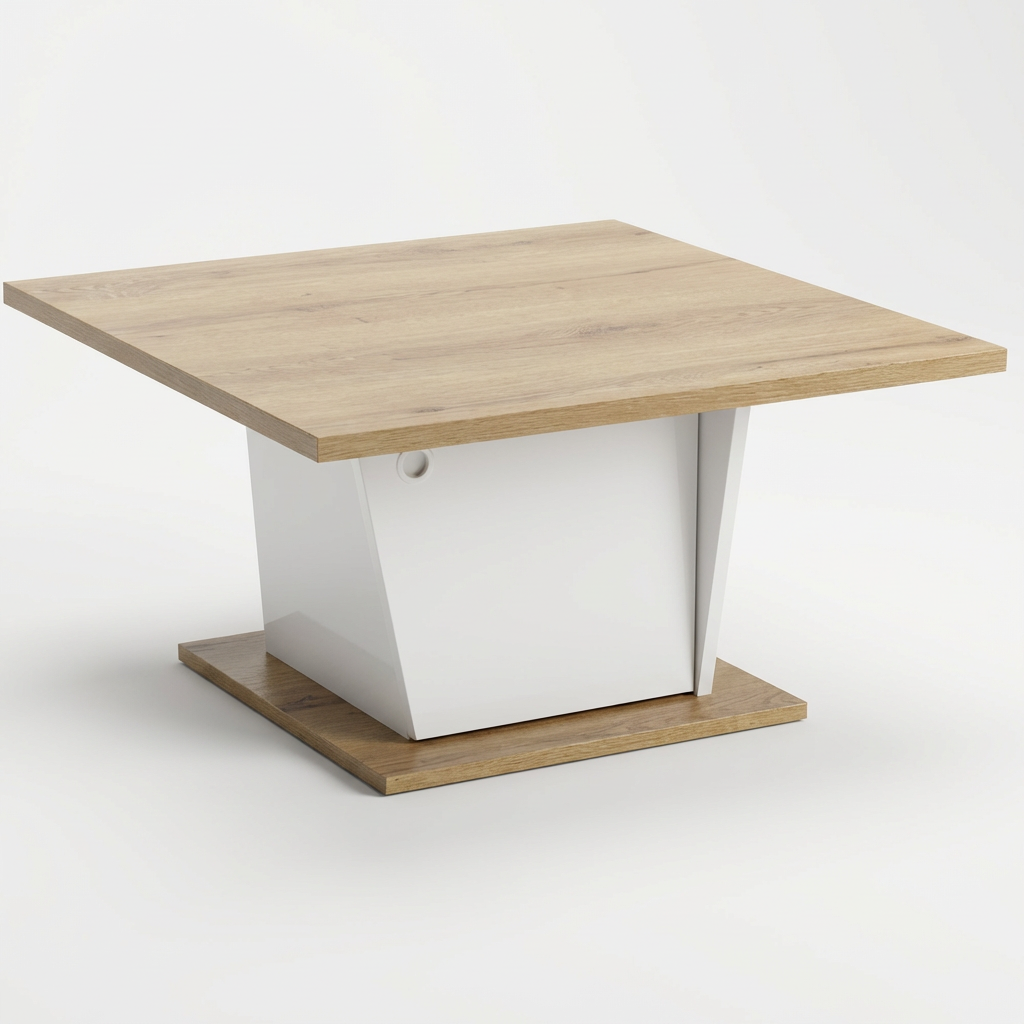 Table basse carrée blanc et chêne – 69 x 69 x 38 cm